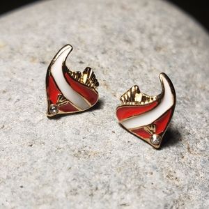 Red & White Enameled Angel Fish Earrings